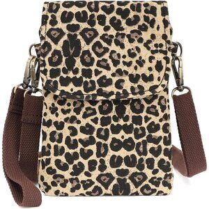 Women's Brown Leopard Vintage Embroidered Cute Mini Cross Body Bag Small Handbag